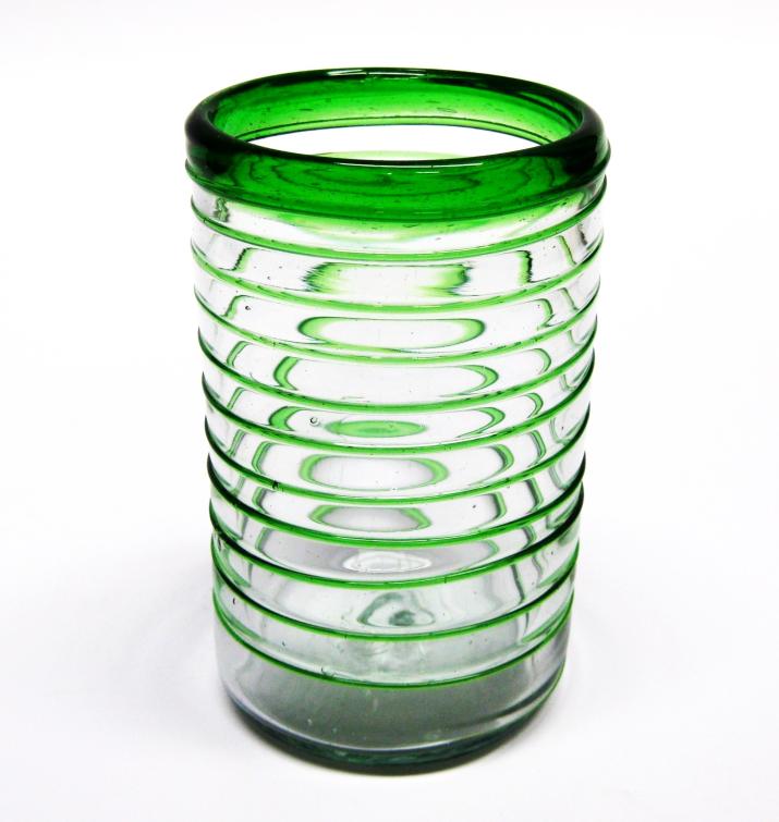 Espiral al Mayoreo / vasos grandes con espiral verde esmeralda, 14 oz, Vidrio Reciclado, Libre de Plomo y Toxinas / stos elegantes vasos cubiertos con una espiral verde esmeralda darn un toque artesanal a su mesa.